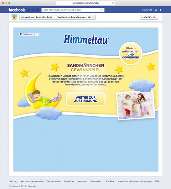 Himmeltau Sandmänchen Facebook API Gewinnspiel Zustimmung