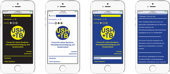 Usher-Taubblind Smartphone Ansicht mit verschiedenen Kontrastformaten